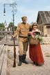 Couple of lady and soldier in retro style picture