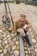 Retro style picture with resting soldier.