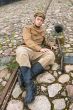 Retro style picture with resting soldier.