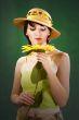 Beautiful  woman with sunflowers