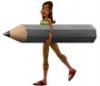 the girl and a big pencil