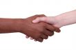 Metis person and white person shaking hands