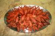 Red boiled crawfishes in oval dish