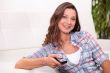 Young woman watching television