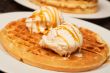 Belgian waffles with ice-cream and syrup