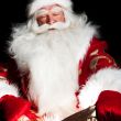 Santa sitting at the Christmas room and looking into the sack