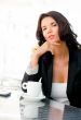 Portrait of pretty young business woman sitting relaxed at outdo