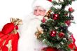 Christmas theme: Santa Claus holding christmas tree and his bag 