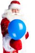 Traditional Santa Claus holding balloons for children. Isolated 