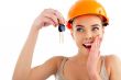 Photo of happy woman construction engineer wearing protective or