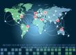 World map with hot points of connections network and servers loc
