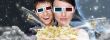 Portrait of young stylish modern couple wearing 3d glasses watch