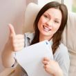 Closeup portrait of cute young business woman smiling