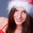 20-25 years od beautiful woman in christmas dress. Closeup to he