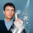 Business Man pressing digital button while managing his life nee