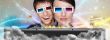 Portrait of young stylish modern couple wearing 3d glasses watch