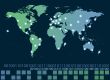 World map with hot points of connections network and servers loc