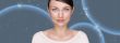 Portrait of beautiful futuristic style woman looking at camera a