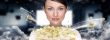 Portrait of young stylish modern woman  watching movie at modern