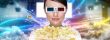 Portrait of young stylish modern woman wearing 3d glasses watchi