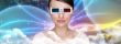 Portrait of young stylish modern woman wearing 3d glasses watchi
