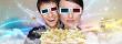 Portrait of young stylish modern couple wearing 3d glasses watch