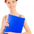 Portrait of a beautiful woman with orange helmet