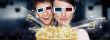 Portrait of young stylish modern couple wearing 3d glasses watch
