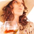Closeup portrait of trendy pretty woman wearing stylish dress ho