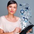Portrait of pretty young woman holding Touch Screen tablet compu