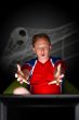 Closeup portrait of young man wearing sportswear fan of football