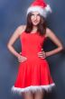 20-25 years od beautiful woman in christmas dress posing against