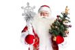 Christmas theme: Santa Claus holding christmas tree and his bag 