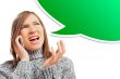 Closeup portrait of young woman talking using her cell phone and
