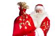 Santa Claus standing up on white background with his bag full of