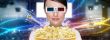 Portrait of young stylish modern woman wearing 3d glasses watchi