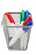 Markers for white board in basket isolated on a white background