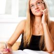 A portrait of a caucasian race school student at classroom