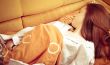 Closeup portrait of young pretty girl laying on </sp