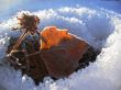 Red frozen leaf and cold winter morning