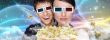 Portrait of young stylish modern couple wearing 3d glasses watch