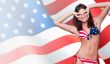 20-25 years old beautiful woman in swimsuit with american flag a