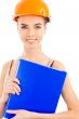 Portrait of a beautiful woman with orange helmet