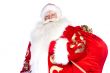 Santa Claus standing up on white background with his bag full of