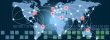 World map with hot points of connections network and servers loc