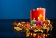 A lot of burning colorful candles