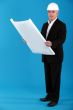 Architect standing on blue background