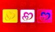 Two hearts illustration in three variations against red backgrou