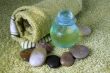 Blue bottle with massage oil