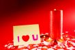 St. Valentine`s day greeting background with four burning candle